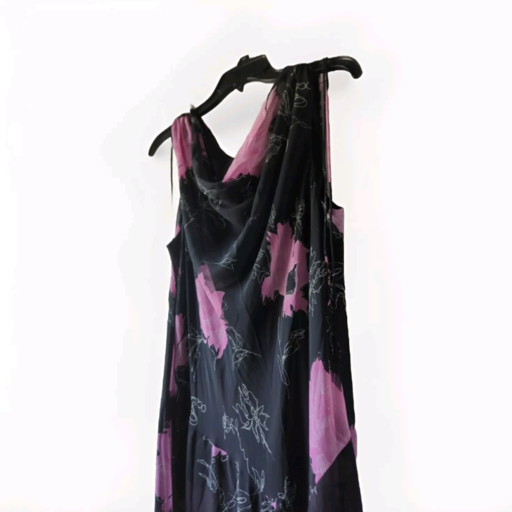 Menu 👗Designer Floral Sleeveless Dress Size 16 Black Pink White Fully lined - Picture 3 of 13